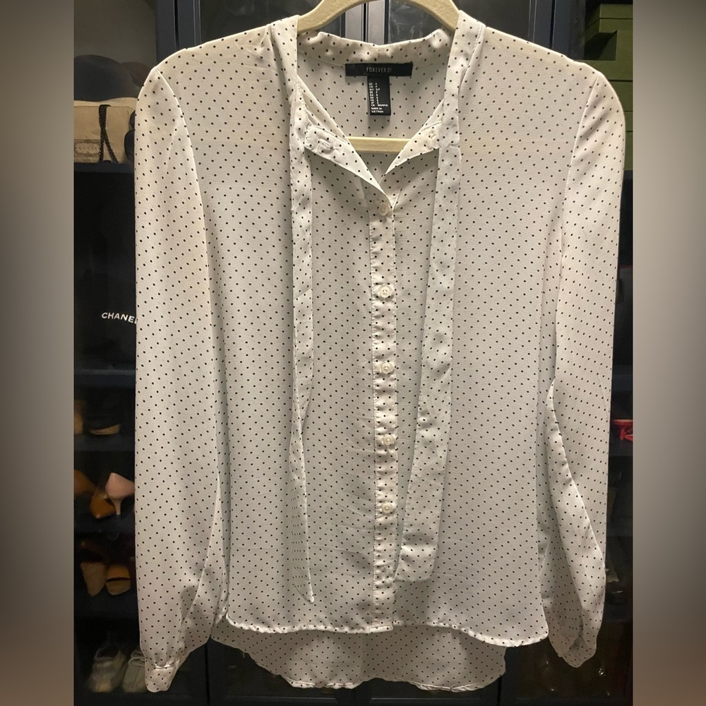 Forever 21 - Small - Sheer white blouse with black polka dots